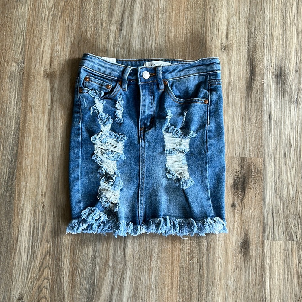 Almost Famous Mini Distressed Blue Jean Skirt Size 0